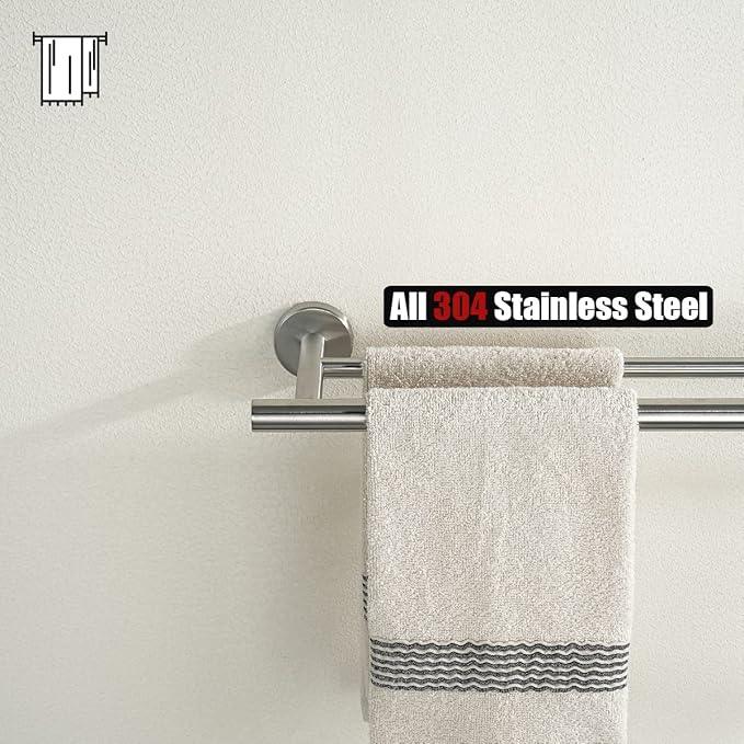 JQK Double Towel Bar, 15 Inch 304 Stainless Steel Thicken 0.8mm Towel Rack Holder for Bathroom Washcloths and Hand Towels, Brushed Wall Mount, Useable Length 12 Inch, TB100L12-BN - ModernBath