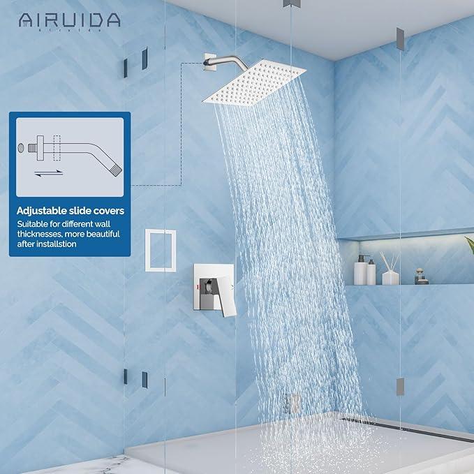 Airuida Shower Faucet Set Bathroom Rain Shower System SUS304 Stainless Steel Single Handle With Male Threads Rough-in Valve Shower Trim Kit 8 Inch Wall Mount Shower Head Chrome Polish - ModernBath