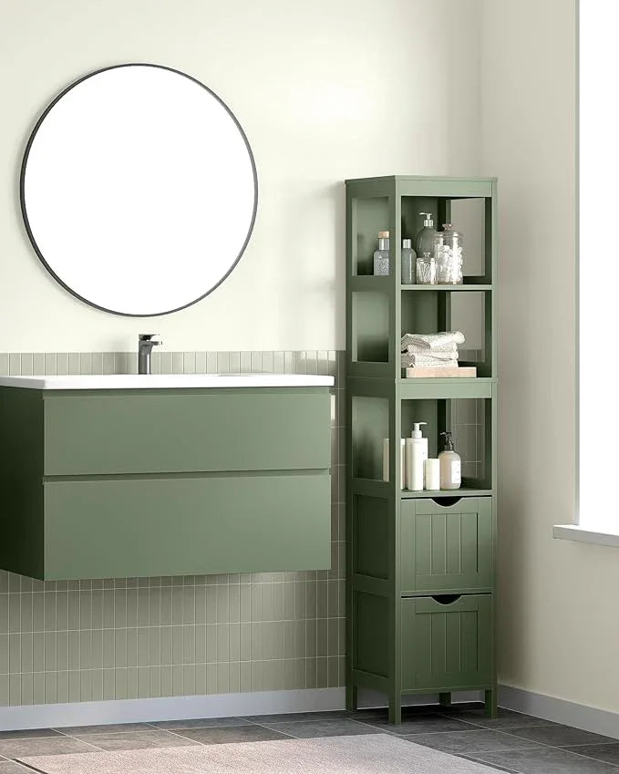VASAGLE Storage Cabinet, Storage Organizer Rack Stand for Bathroom, Living Room, Bedroom, Multifunctional Corner Unit, 2 Drawers, 55.7 Inches in Height, Forest Green UBBC066C01 - ModernBath