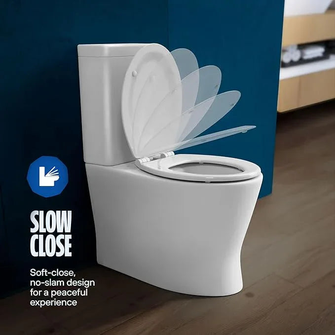 HIGHCRAFT Premium Round Toilet Seat with Slow-Close Design, Adjustable Hinges & Quick Removal Mechanism - Molded Wood Toilet Seat - Fits Standard Round Toilets - Toilet Seat in White - ModernBath