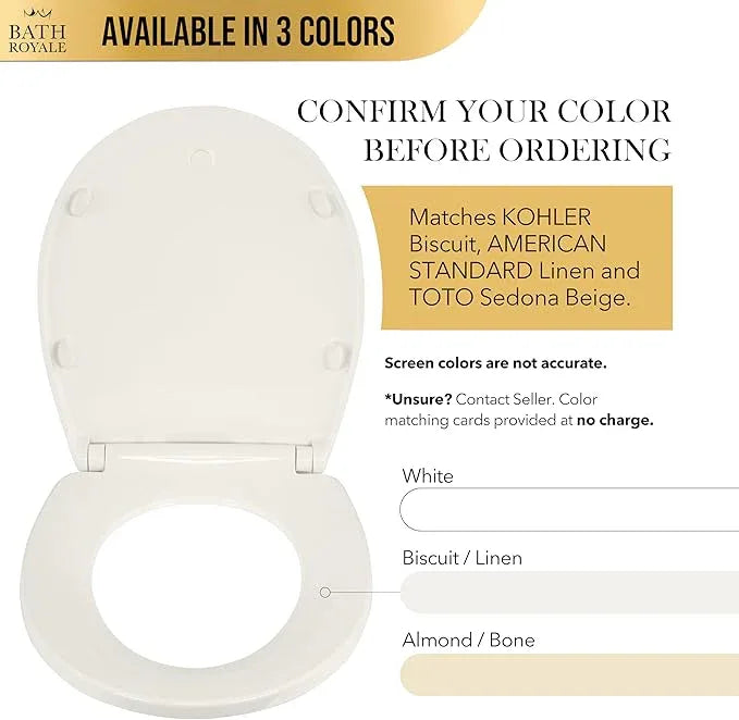 Bath Royale Round Toilet Seat Replacement with Cover BR500-01 Slow Close, Heavy Duty Sturdy, Stain-Resistant, No Jiggle and Easy to Clean, Fits All Toilet Brands, Executive Series - Biscuit/Linen, - ModernBath