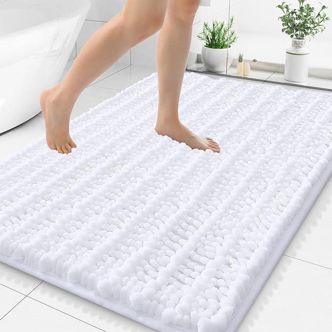 Smiry Bathroom Rugs Mat 48x32, Extra Soft Absorbent Chenille Bath Rugs, Non Slip Rubber Backing Machine Washable Quick Dry Bath Mats for Bathroom Floor, Tub, Shower, Home Decor Accessories, White - ModernBath