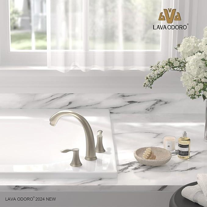 8 inch Widespread Roman Tub Faucet, Lava Odoro Brushed Nickel Tub Faucet with Valve, Solid Brass High Flow 3 Hole Tub Filler, 2 Handle Faucets for Soaking Tub TF405-BN - ModernBath