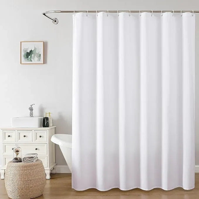 OVZME Zora 84 Inch Shower Curtain Set with 12 Plastic Hooks, Plain Fabric White Shower Curtain for Bathroom - Extra Long Shower Curtain, Water Resistance, Machine Washable Soft Cloth, 72WX84L, White - ModernBath