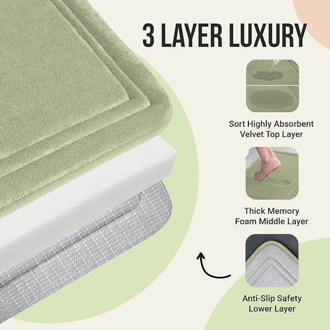 ITSOFT Memory Foam Bath Mat 59X23, Non Slip, Machine Washable, Quick Dry & Absorbent Rugs, Bath Mats for Bathroom Floor, Tub & Shower, Bathroom Rug, Sage Green - ModernBath