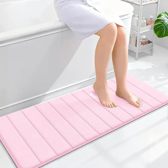 OLANLY Memory Foam Long Bathroom Rugs Runner 47x17, Super Soft Absorbent Bath Mat, Quick Dry, Machine Washable Shower Floor Rugs, Bathmat Carpet, Bathroom Home Decor Accessories, Pink - ModernBath