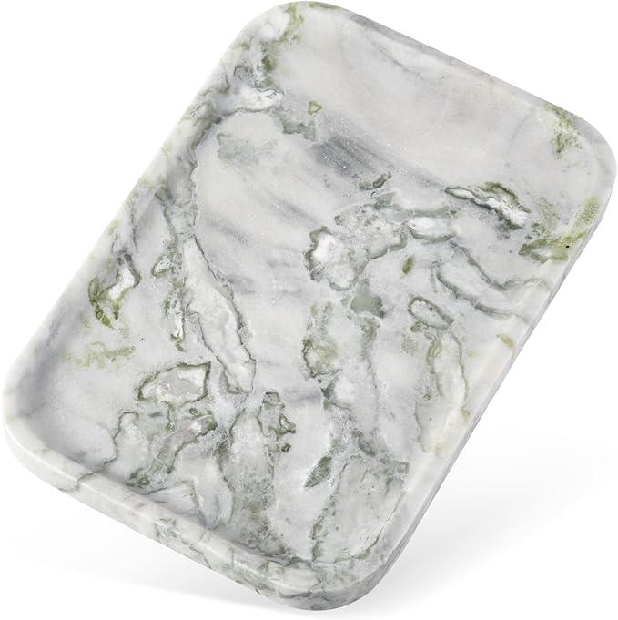 Karibiber Luxury Marble Vanity Tray, Bathroom Tray Countertop, Bianco Marble/Stone, Home Decorative Dresser Organizer, Storage for Kitchen Sink, Perfume Jewelry Holder(Green&White) - ModernBath