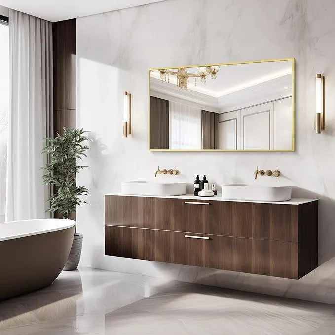 COFENY 36x55inch Bathroom Mirror, Gold Rectangle Mirror with Thin Metal Frame, Large Rectangular Wall Mirror for Bathroom, Living Room, Hair Salon, Big Farmhouse Mirror Hang Horizontal/Vertical - ModernBath