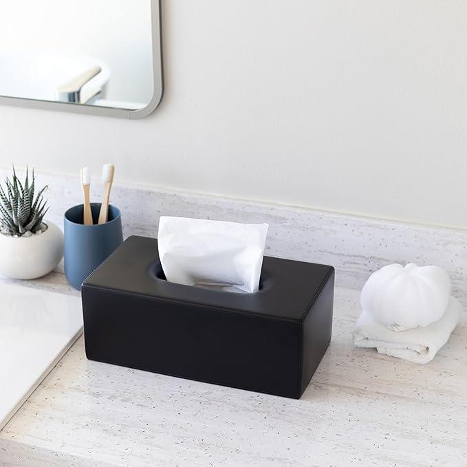 Yew Design Matte Black Tissue Box Cover Rectangular, Facial Tissue Dispenser for Bathroom, Kitchen, Bedroom, Office, Hotel, Restaurant, Countertop, Nightstand, Car, and Desk - ModernBath