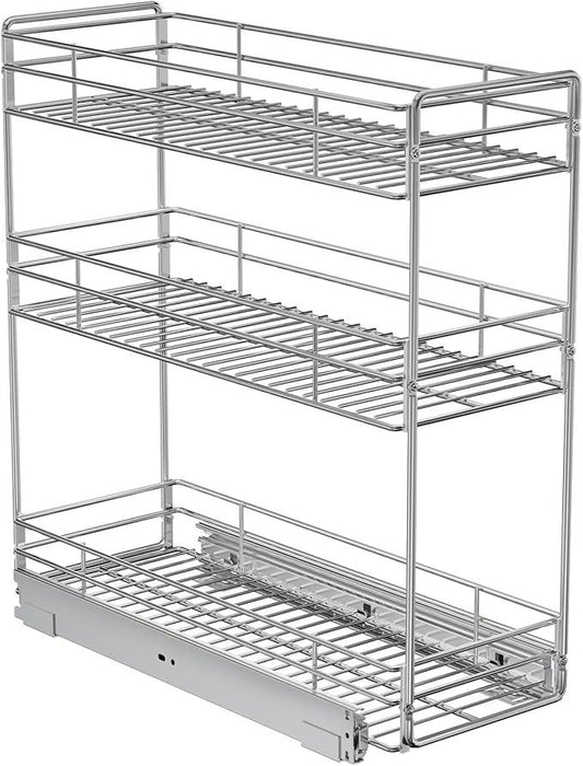 ROOMTEC Pull Out Spice Rack for Narrow Cabinet (8½" W X 20½" D),3 Tier Slide Out Cabinet Organizer and Pull Out Shelves Under Cabinet Storage for Kitchen, Chrome - ModernBath