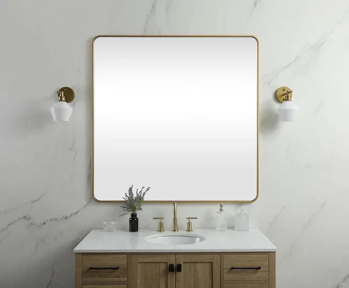 ARS Concepts Aura, Soft Corner Metal Square Mirror 42X42 Inch in, Modern, Brass - ModernBath
