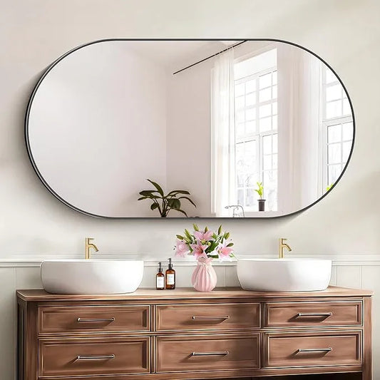 Bathroom Mirrors, 30" x55" Black Mirrors, Oval Vanity Mirrors, Metal Framed Wall Mounted Mirrors, Vertical/Horizontal Mirror for Bathroom Bedroom Entryway Living Room - ModernBath