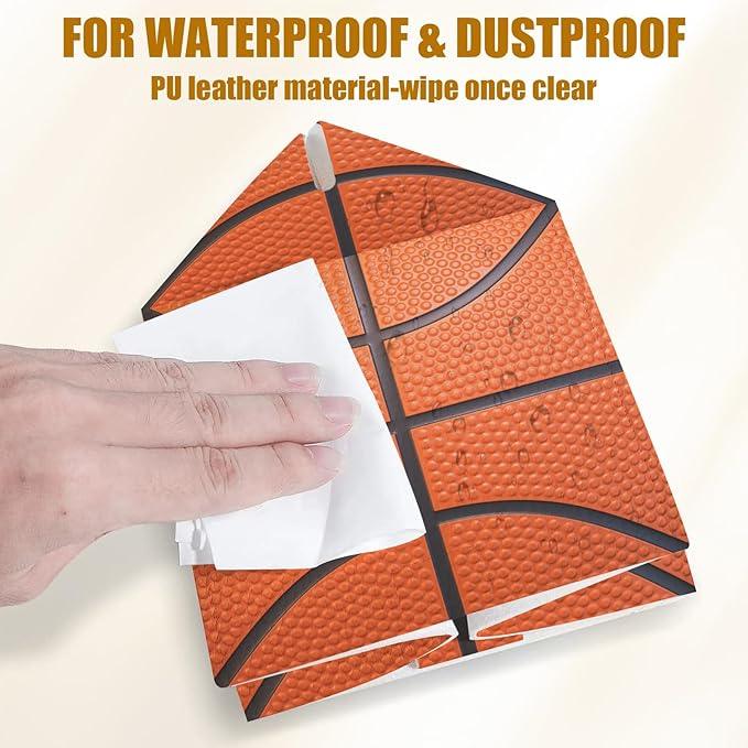 Basketball Tissue Box Cover 2PCS, Sport Ball Leather Tissue Box Holder Square Facial Paper Case Tissue Box Cube Organizer for Bathroom Bedroom Desk Office - ModernBath