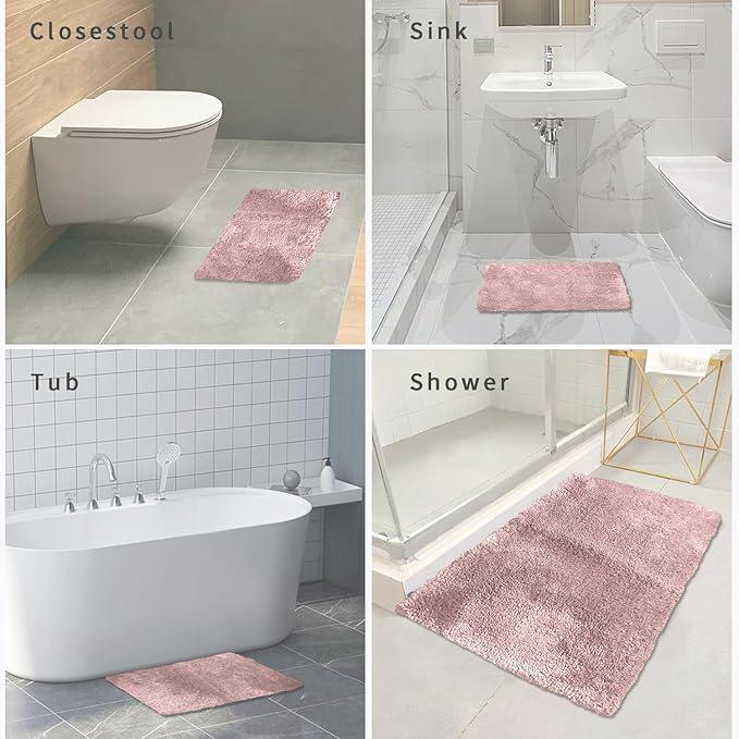 FIFU Bathroom Rugs 17" W x 24" L, Bath Mat for Bathroom, Bedroom, Laundry Room & Kitchen, Non-Slip Rubber Latex Backing, Extra Soft and Absorbent Microfiber Carpet, Machine Washable Rug, Pink - ModernBath