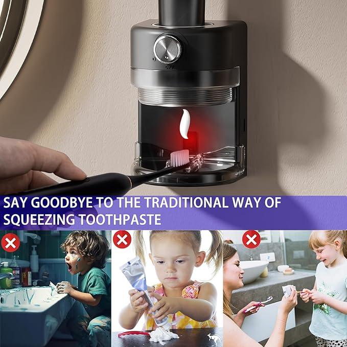 Toothpaste Squeezer, Bathroom Wall Mounted Electric Toothpaste Dispenser with Adjustable Toothpaste Dispensing Amount, Automatic Toothpaste Dispenser for Adults and Kids (Black) - ModernBath