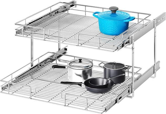 2 Tier Individual Pull Out Cabinet Organizer 30" W x 21½" D, Heavy Duty Cabinet Pull Out Shelves, Slide Out Drawers Organization for Kitchen Cabinets Bathroom - ModernBath