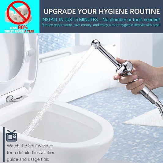 SonTiy Handheld Bidet Sprayer for Toilet, Adjustable Water Pressure Control Cloth Diaper Sprayer with Bidet Hose, Brass Hand Held Bidet Attachment Jet Spray for Toilet with Backflow Preventer, Chrome - ModernBath