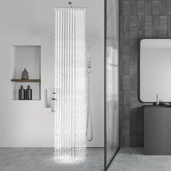 Aolemi Shower Faucet Set Rain Shower System with Handheld Spray Bathroom Shower Combo Rough-in Valve and Shower Trim Kit Included Polish Chrome 8 Inch Wall Mount Shower Head - ModernBath