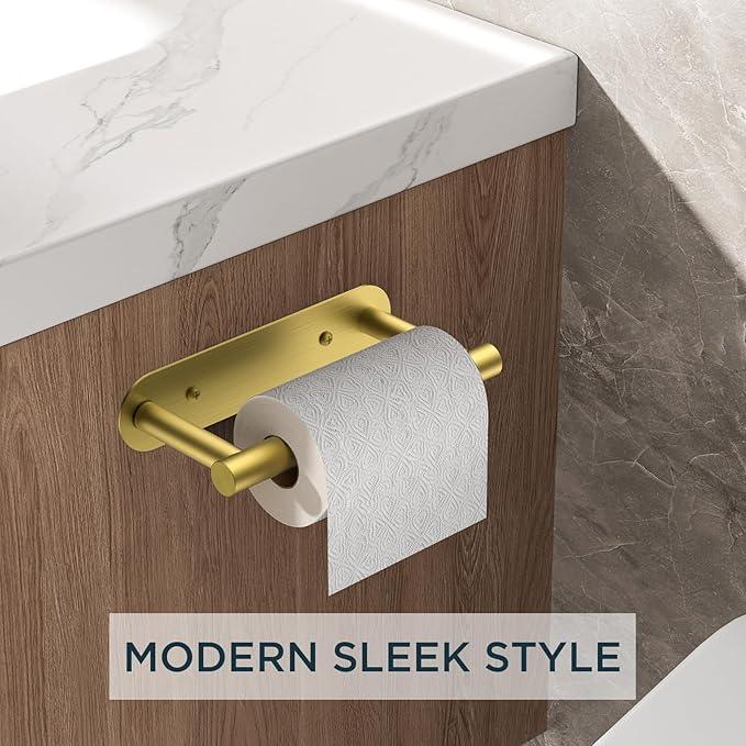 FORIOUS Toilet Paper Holder, Adhesive or Screw Wall Mount Pivoting Tissue Roll Holder for Bathroom, Stainless Steel Rustproof Self Adhesive Toilet Paper Roll Dispenser no Drilling, Brushed Gold - ModernBath