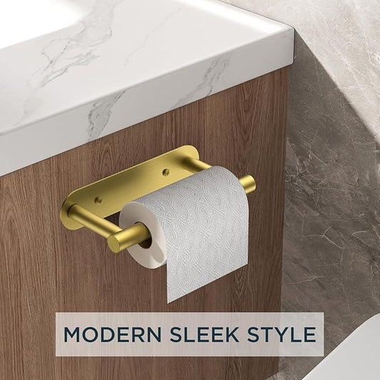 FORIOUS Toilet Paper Holder, Adhesive or Screw Wall Mount Pivoting Tissue Roll Holder for Bathroom, Stainless Steel Rustproof Self Adhesive Toilet Paper Roll Dispenser no Drilling, Brushed Gold - ModernBath