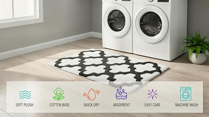 C23 Luxury Bathroom Rugs, Bath Mat - 20"x32" & 16"x24", 2200 GSM Tufted Cotton Bathroom Mat, Ultra-Absorbent Quick Dry Heavyweight Non-Slip Bathmat, Thick Soft Plush Machine Washable Bath Rug - 2 Pack - ModernBath