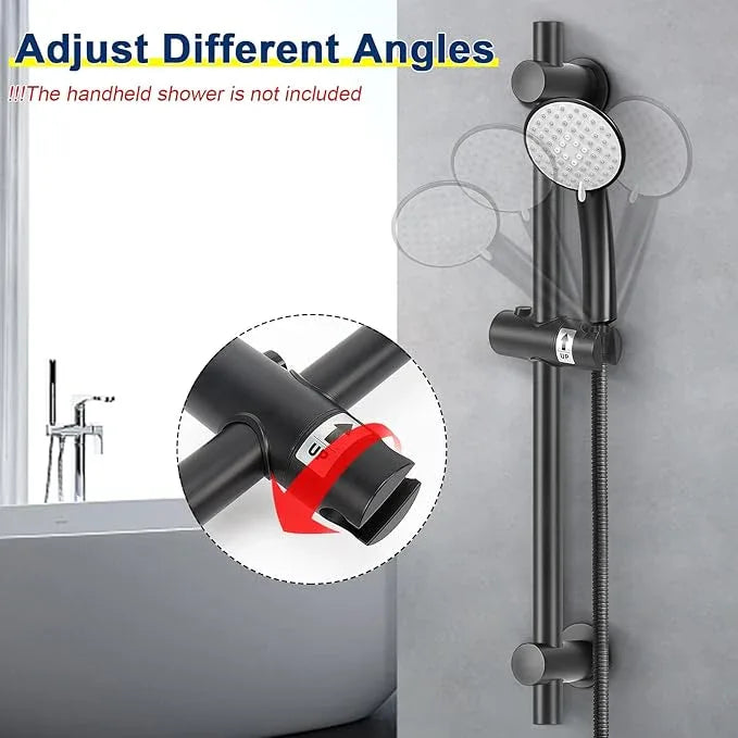 NearMoon Shower Slide Bar with Height/Angle Adjustable Handheld Shower Holder, Bathroom SUS 304 Stainless Steel Shower Head Holder for Bath (Adhesive, Matte Black) - ModernBath