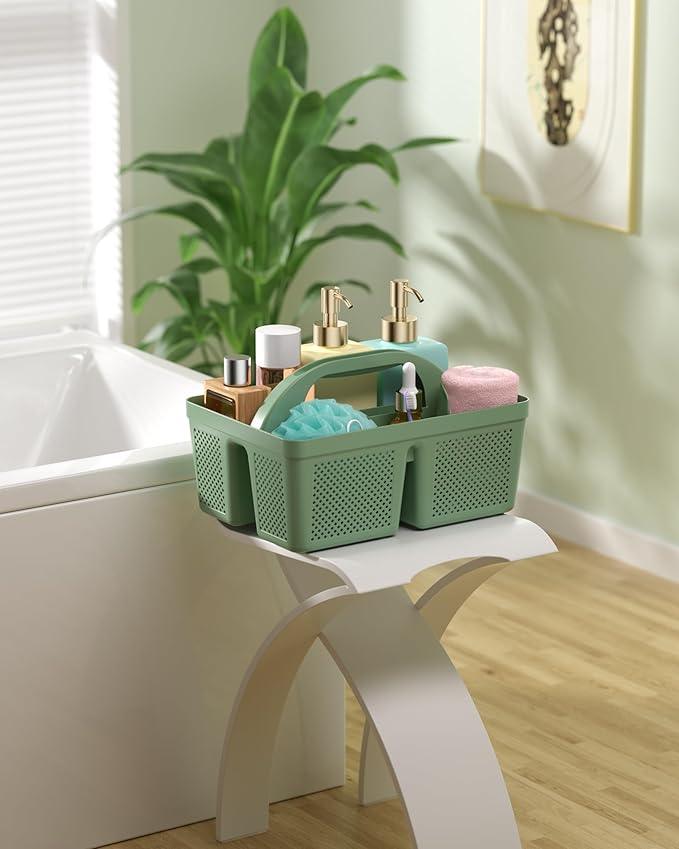 MLIKLU 4 Pack Portable Shower Caddy, Integrated Handle, Reinforced Plastic, Quick-Dry Ventilation Holes, Multi-purpose Storage Basket for Home, Dorm and Bathroom, Kitchen, Under Sink Storage, Green - ModernBath