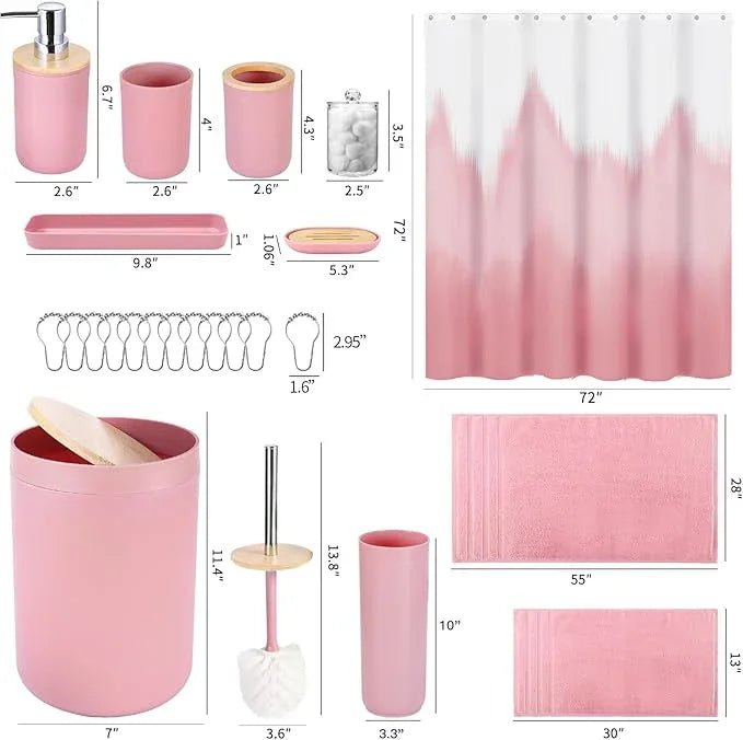 iMucci Bathroom Accessories Bathroom Sets with Shower Curtain, Bath Towel Set, Trash Can, Toilet Brush, Soap Dispenser, Bathroom Accessories Set Complete - ModernBath