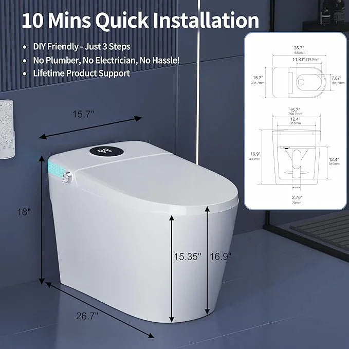 ZAOZUO Smart Toilet with Bidet Built-In, One Piece Toilet with Foot Sensor, Heated Bidet Seat, Dual Flush Remote, Electric Tankless Toilets with 4 Washing Modes, Child Mode, Self-Cleaning Nozzle - ModernBath