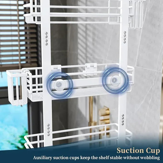 Consumest Over The Door Shower Caddy - 5 Tier Adjustable Shower Organizer Hanging with 2 Toothbrush Holders & 4 Hooks, Rustproof Organizer Shelf, Storage Rack for Bathroom, White - ModernBath