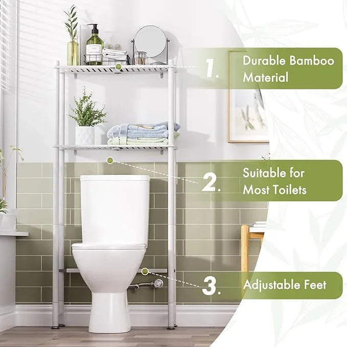 AmazerBath Bamboo Over The Toilet Storage Shelf, 2-Tier Over Toilet Bathroom Organizer Rack, Bathroom Shelves Over Toilet Space Saver, White - ModernBath