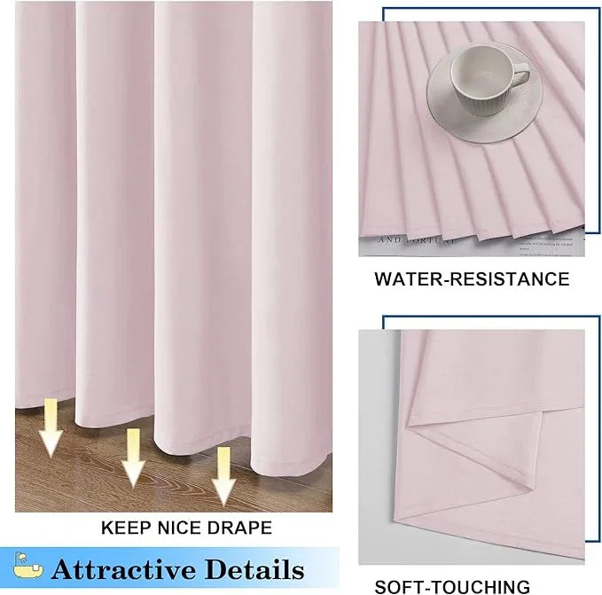 OVZME Zora 36 x 72 Inch Stall Fabric Shower Curtain - Soft Small Shower Curtain for Bathroom for Narrow Stall Size, Machine Washable Water Resistance, Hotel Style, Blush Pink - ModernBath