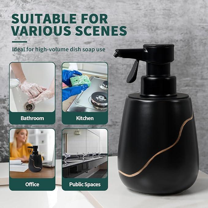 BosilunLife Automatic Foaming Soap Dispenser - Battery Operated Foam Hand Soap Electric Dispenser for Bathroom Ceramic Smart Auto Dish Soap Dispenser for Kitchen Waterproof, Black,17 oz - ModernBath