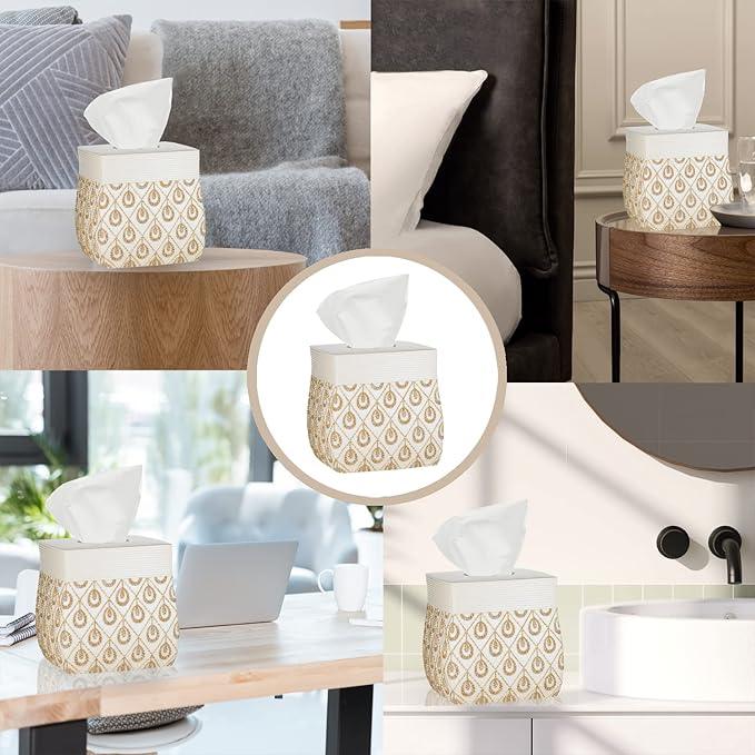 Zahari Home 2pc Seraphina Bathroom Set Waste Basket & Tissue Cover Modern Classic Decor Stylish Unique Design Beautiful White Bathroom Accessories Set - ModernBath