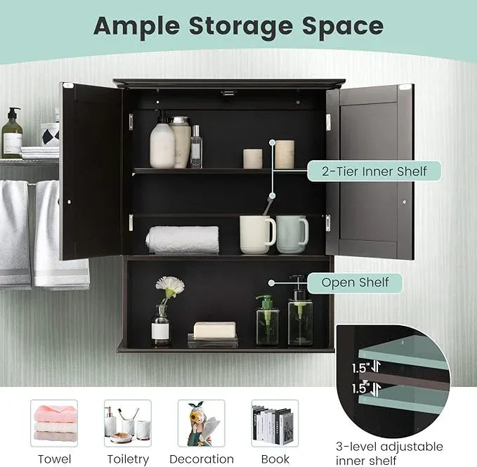 Giantex Medicine Cabinets, Wall Mounted Bathroom Cabinet with Adjustable Shelf, 2-Door, Bathroom Storage Cabinet Over The Toilet, Living Room, Kitchen, Laundry Room, Cupboard (Espresso) - ModernBath