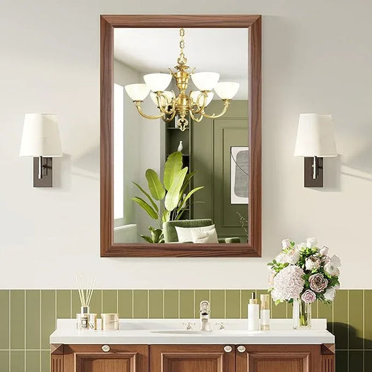 Bathroom Mirror for Over Sink,22x30Inch Thick Anti-Rust Wood Grain Metal Frame, Rectangle Decorative Wall Mirror with HD Tempered Glass, Horizontal or Vertical Mount for Vanity, Bathroom,Living Room - ModernBath