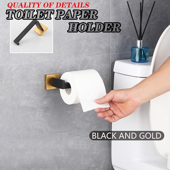 GERZWY Bathroom Toilet Paper Holder Stainless Steel Tissue Paper Roll Holder Wall Mount (Black & Gold) FG1605-BD - ModernBath