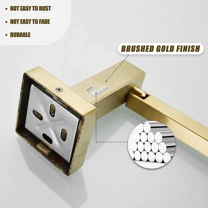 BigBig Home Gold Toilet Paper Holder Towel Ring, Brushed Gold Hand Towel Holder Bathroom Hardware Accessories Wall Mount Double Post Toilet Tissue Roll Holder Square 2 Pieces Set - ModernBath
