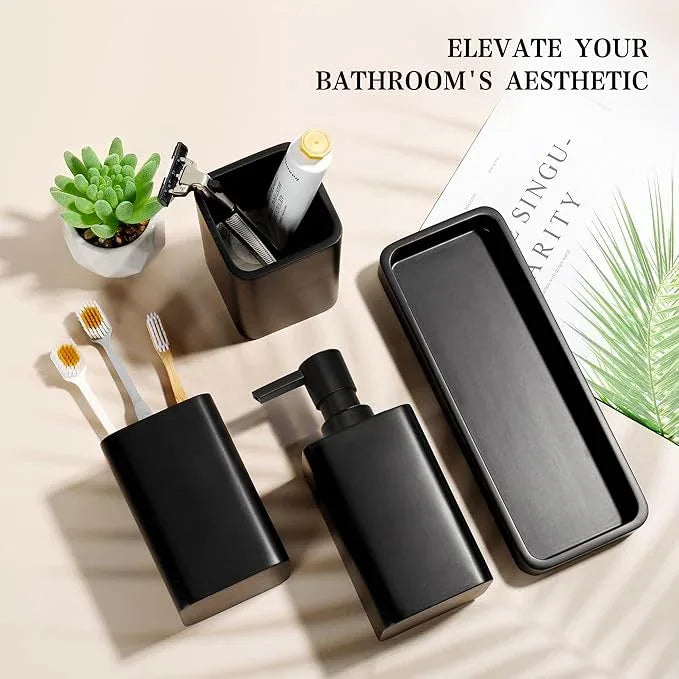 YMXYJM Bathroom Accessories Set, 4 Pcs Bathroom Accessory Set, Soap Dispenser, Toothbrush Holder, Qtip Holder Set, Bathroom Sets Complete, Bathroom Sink Set for Modern Home,Matte Black - ModernBath