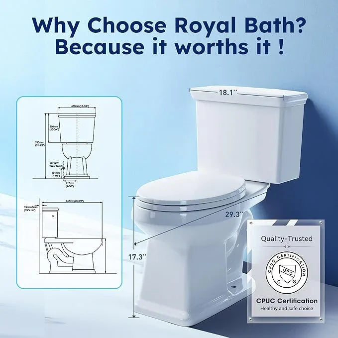 17" ADA Comfort Height Toilets With Soft Close, 14" Wide Bowl Two Piece Toilets for Bathrooms Tall Height, 1.28 GPF Single Power Flush Toilet with Jet Flush, Nano Self Cleaning Toilet, 12" Rough In - ModernBath