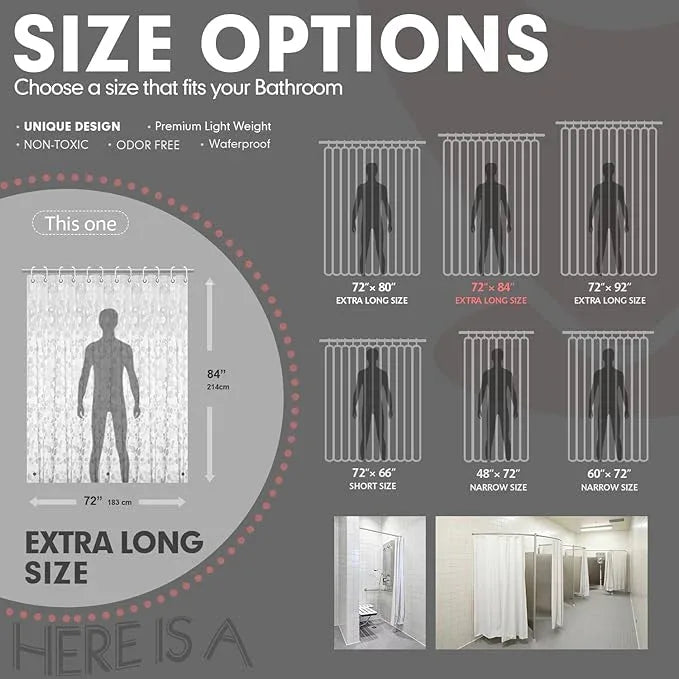 Hereisa Extra Long 3D Pebble Pattern Waterproof Shower Curtain Liner EVA Shower Curtain with 3 Bottom Magnets, Shower Liner for Shower Stall, Bathtubs, 72 x 84 - ModernBath