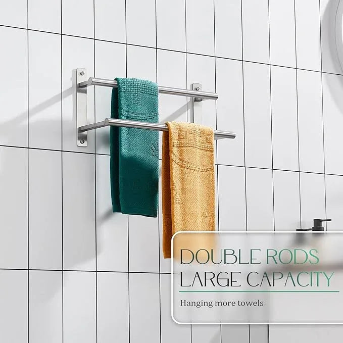 KOKOSIRI 16 Inch Bath Towel Bars Double Towel Racks Bathroom Towel Holder Towel Storage Towel Shelves Wall Mount Stainless Steel Brushed Nickel B5010BR-L16 - ModernBath
