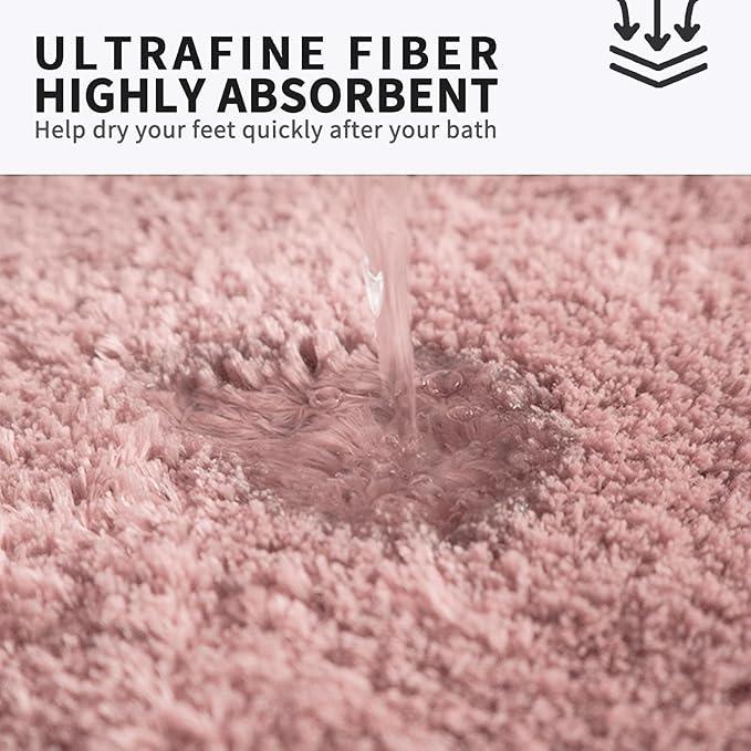 FIFU Bathroom Rugs 17" W x 24" L, Bath Mat for Bathroom, Bedroom, Laundry Room & Kitchen, Non-Slip Rubber Latex Backing, Extra Soft and Absorbent Microfiber Carpet, Machine Washable Rug, Pink - ModernBath
