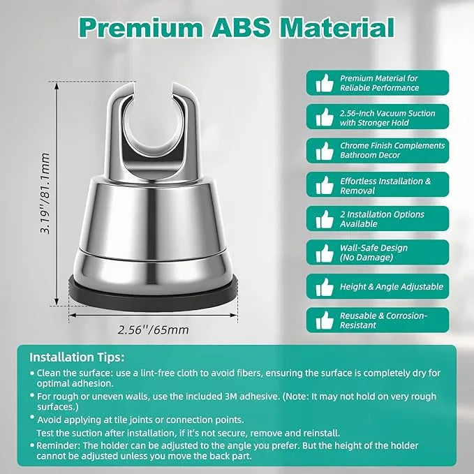 Hibbent Vacuum Suction Cup Shower Head Holder, Removable Shower Wand Bracket, Adjustable Height & Wall Mount ABS Plastic Suction Holder for Handheld Shower Head, Chrome Finish - ModernBath