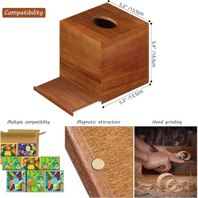 BIBELUN Square Tissue Box Cover,Acacia Wood Tissue Box Holder for Desktop Nightstand Bathroom Office,Decorative Facial Tissue Cube Box Cover/Organizer for Modern Home Decor - ModernBath