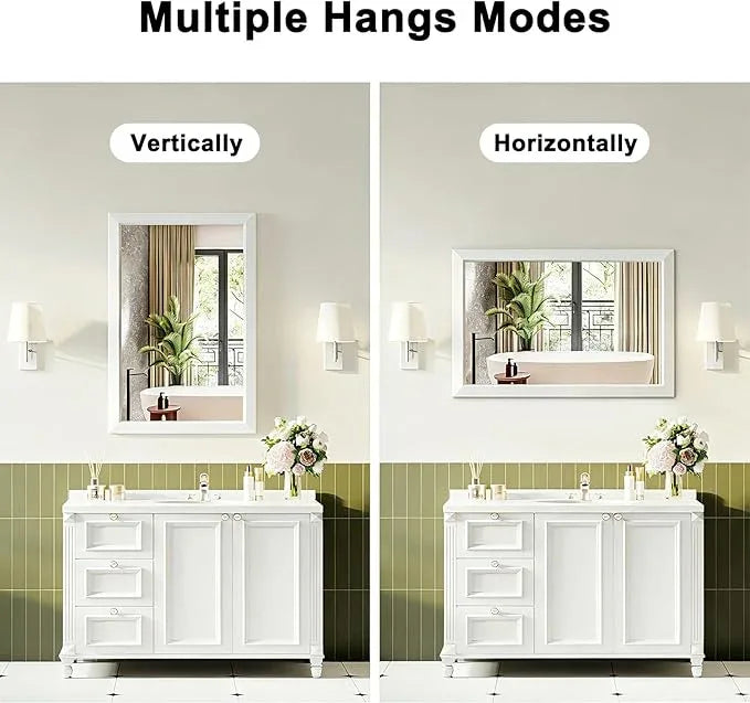 Bathroom Mirror for Over Sink,22x30Inch White Thick Anti-Rust Metal Frame, Rectangle Decorative Wall Mirror with HD Tempered Glass, Horizontal or Vertical Mount for Vanity, Bathroom,Living Room - ModernBath