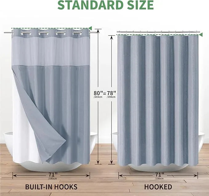 eachope Blue Long No Hook Shower Curtain with Snap-in Fabric Liner Set,Slub Textured Fabric Shower Curtains for Bathroom,Hotel Style Modern Shower Curtain,Water Repellent & Washable,71x80(78) - ModernBath