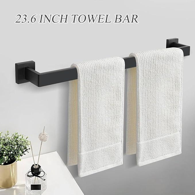 Bathroom Towel Bar Holder Sets Matte Black 5-Piece Bathroom Hardware Set Stainless Steel Bath Accessories Kit. Wall Mounted,23.6 Inch - ModernBath