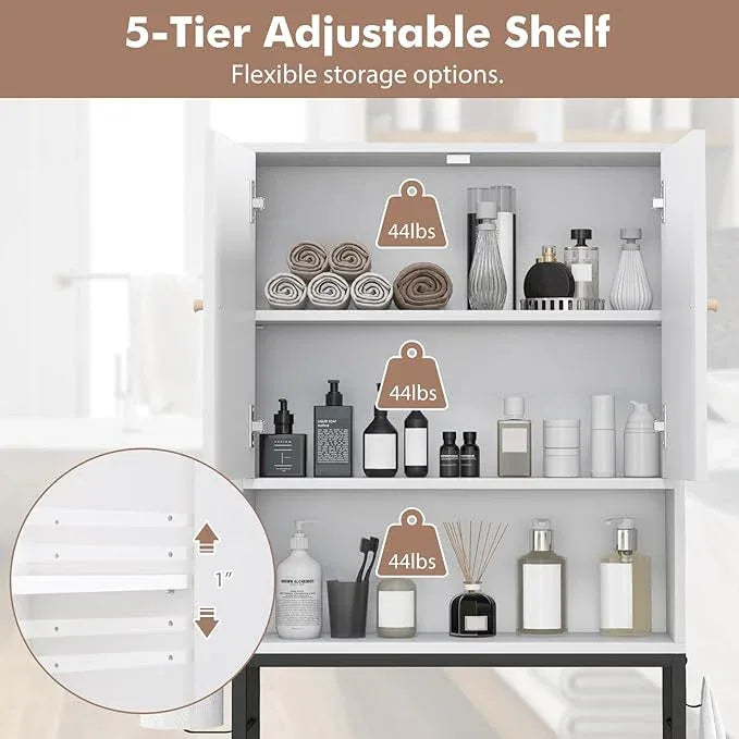 Over-The-Toilet Storage Cabinet, Freestanding Bathroom Organizer with Metal Frame, Adjustable Shelf & Open Compartment, Space Saver for Toilet & Laundry Room - ModernBath