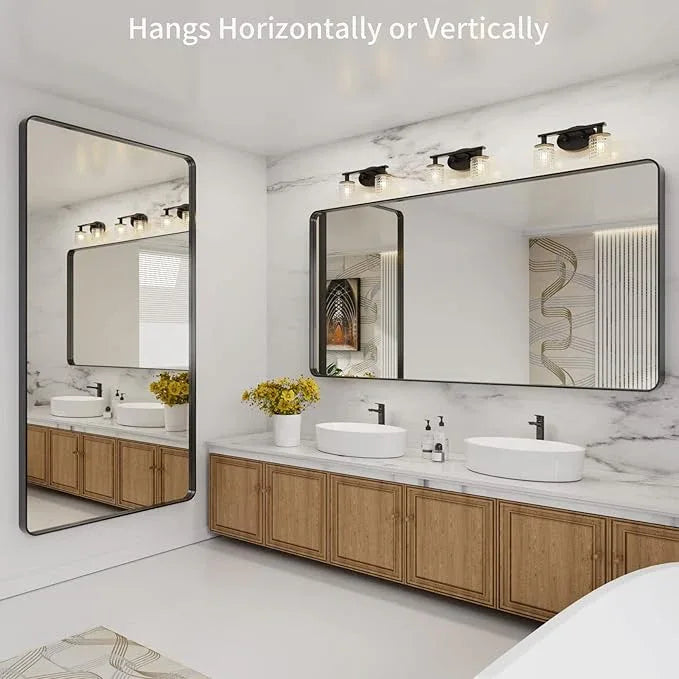 LOAAO 72X36 Inch Black Metal Framed Bathroom Mirror for Wall, Matte Black Bathroom Vanity Mirror Farmhouse, Large Rounded Rectangle Mirror, Anti-Rust, Shatter-Proof, Hangs Horizontally or Vertically - ModernBath